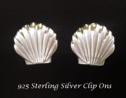 Clip On Earrings, Sterling Silver Shell Design, Button Style