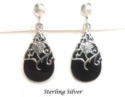 Sterling Silver Clip On Earrings with Black Onyx