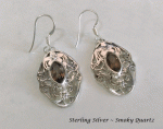 Ornate Sterling Silver Earrings, Smoky Quartz Gemstones