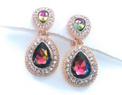 Petite Gold Drop Clip On Crystal Earrings with Pave