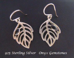 Sterling Silver Earrings with Black Onyx Gemstones, Drop Earring