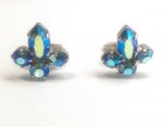 Petite Clip On Crystal Earrings Stud Style Blue AB Crystals