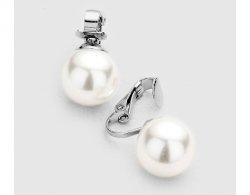 Elegant Classic White Clip On Pearl Earrings 14mm| by Dazzlers