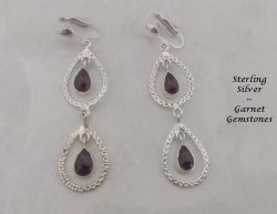 Sterling Silver Clip On Earrings, Garnet Gemstones | Dazzlers
