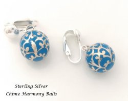 Harmony Ball Filigree Sterling Silver Clip On Earrings, Blue