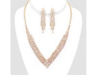 Set, Clip On Earrings, Clear Crystals, with V Necklace