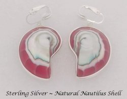 Sterling Silver Clip On Earrings, Nautilus Shell,Artisan Crafted