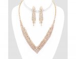 Set, Clip On Earrings, Clear Crystals, with V Necklace