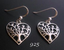 Tree of Life Sterling Silver Earrings, Celtic Style, Heart Shape