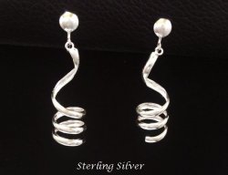 Corkscrew Design Sterling Silver Clip On Earrings, Modern Style