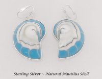 Fabulous Blue Nautilus Shell Clip On Earrings in Sterling Silver