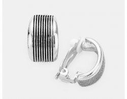 Stylish Clip On Earrings Silver Half Hoop by Dazzlers