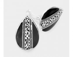 Antique Style Teardrop Silver and Black Clip On Earrings