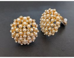 Clip On Pearl Earrings with Crystals, Pearl Earrings, Pearls