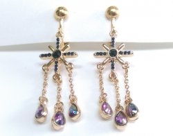 Dangle Clip On Earrings with Dazzling Crystals and Drop Chains