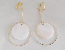 Gold Clip-on Earrings, Long Drop with Shell Discs | by Dazzlers