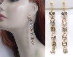 Long Drop Dangle Clip On Earrings with Faux Gem Crystals