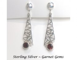 Clip On Sterling Silver Earrings with Garnet Gemstones