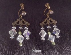 Vintage Clip On Earrings Screw Back 1960's with Crystals
