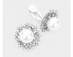 Pearl Clip On Earrings with Fabulous Crystals on Silver Base