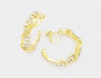 Glamorous Clip On Hoop Earrings Gold with Dazzling Crystals
