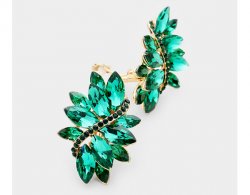 Green Marquis Crystal Clip On Statement Earrings | Dazzlers