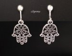 Fashion Clip-On Earrings, 'Hand of God' Design, Silver