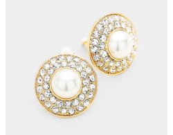 Glamorous Pearl Clip On Earrings with Dazzling Crystals