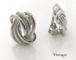 Silver Woven Knot Authentic Vintage Clip On Earrings 108