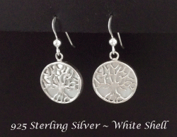 Sterling Silver Drop Earrings, Tree of Life with Shell Inlay