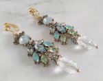 Clip On Earrings, Chandelier, Bridal, Simulated Gems, Gold