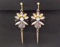 Clip On Earrings, Colourful Crystals, Enameled, Gold Clips