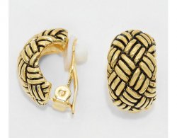 Half Hoop Clip On Earrings, Burnished Gold Weave Pattern