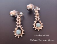 Sterling Silver Clip On Earrings with Larimar Gemstones