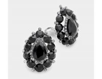 Large Stunning Black Crystal Clip On Earrings Button Style