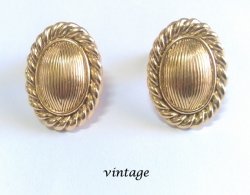 Vintage Clip On Earrings Oval Shape Gold Button Style