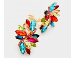 Large Clip On Crystal Earrings, Multi-coloured Marquise Crystals