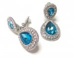 Gorgeous Aqua Crystal Clip On Earrings with Crystal Pave
