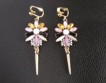 Clip On Earrings, Colourful Crystals, Enameled, Gold Clips