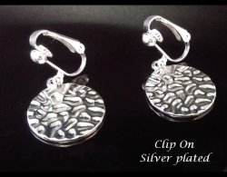 Fashion Clip-On Earrings, Silver Plated Hammered Finish