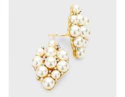 Large Cluster Pearl Clip On Earrings, Gold with Rhinestones