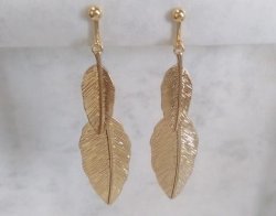 Clip On Earrings, Gold Clip On Earrings, Feathers Design