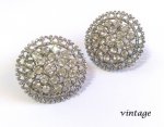 Vintage Clip On Earrings Large Silver Button Style with Crystals