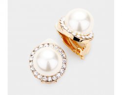 Pearl Clip On Earrings Petite Size with Dazzling Crystals