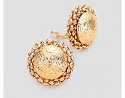 Large Gold Clip On Button Earrings Textured Finish 30mm
