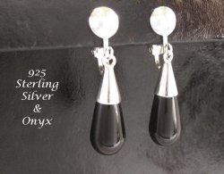 Sterling Silver Clip On Earrings with Black Onyx Gemstones