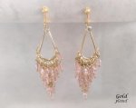 Clip On Chandelier Earrings, Gold with Pink Crystals, Bridal