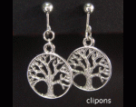 Clip On Earrings, Tree of Life, Silver Plated Costume Earrings