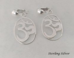 Sterling Silver Clip On Earrings with Iconic OM Symbol