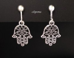 Fashion Clip-On Earrings, 'Hand of God' Design, Silver